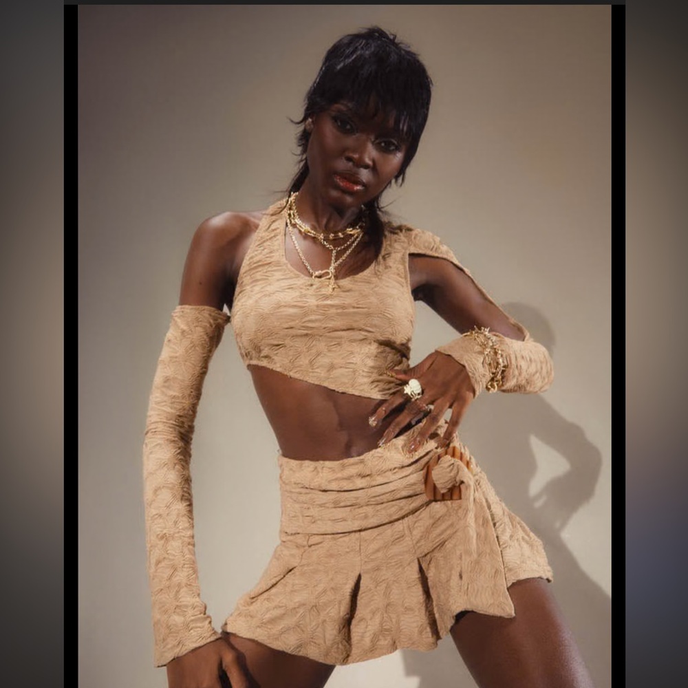 Jaded London - Tan Asymmetrical Haltered Crop Top